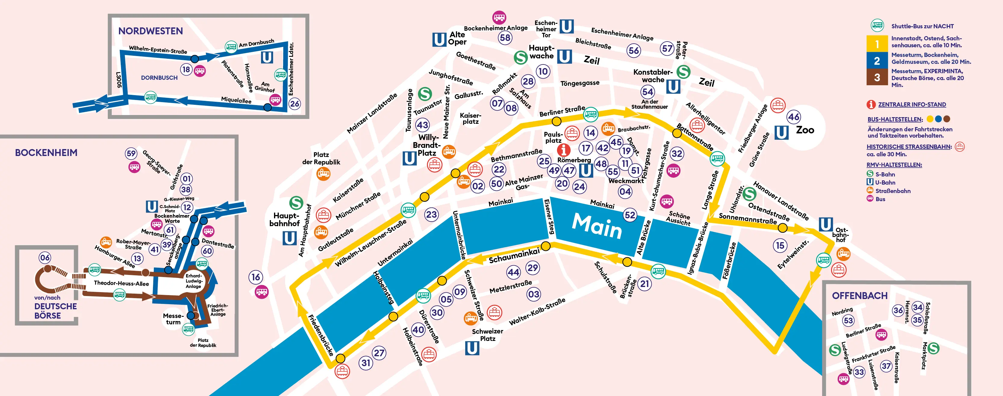 Einfache Stadtkarte mit Buslinien und Standorten der Kulturorte